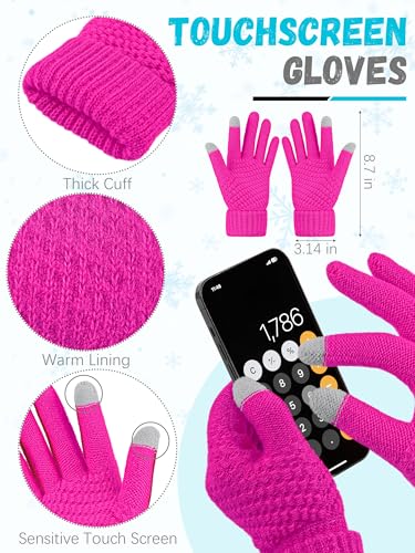 LOROME Winter Beanie Hat Scarf Gloves, Warm Fleece Knit Neck Scarf Set Gift | Hats Gloves Scarf Set, Touchscreen Gloves, Universal Size Neck Scarf Set Winter Gifts for Unisex Adult Winter Wear - color: Rose Red