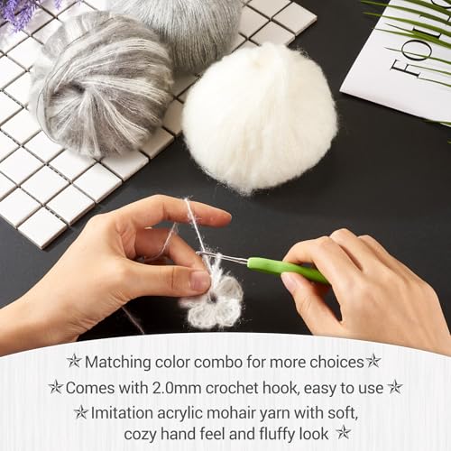 3 Balls Soft Mohair Wool Yarn for Crocheting Knitting Hand Washable Long Wool Yarn DIY Scarf Crochet Thread for Clothes Hats Sweater Scarf Craft Projects - color: White