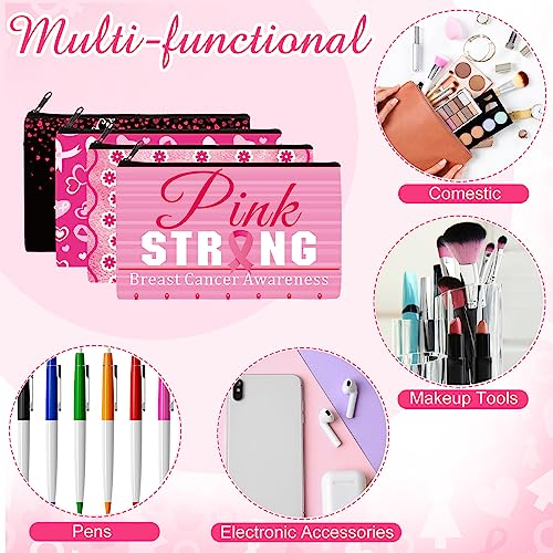 Reginary 20 Pcs Makeup Bags Gifts for Women Canvas Cosmetic Bags with Zipper Bulk Gift for Women Travel Purse Organizer Pouch Accessory, Toiletry Large Capacity, 7 x 4.3 Inch(Breast Cancer Awareness) - style: Breast Cancer Awareness
