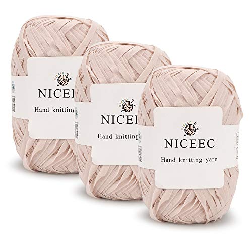 NICEEC 3 Skeins Kraft Paper Yarn 474yds/5.3oz - Light Pink | Crochet & Knit, DIY Project Starter Kit，Handbag，Sun Hat，Shoes， Shopper Bag - color: Light Pink
