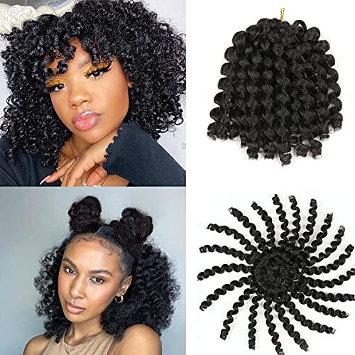 5 Packs Jamaican Bounce Crochet Hair 8 Inch Jumpy Wand Curl Crochet Hair for Women Curly Bounce Crochet Braids Hair Extension Twist Hair(1B# 20 strands/pack) - color: 1B#, size: 8 Inch (Pack of 5)