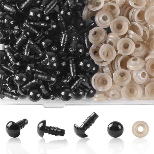 KAKULO 100 PCS 8mm Safety Eyes Black Plastic Crafts Eyes with Washers | for Stuffed Animals Amigurumis Crochet Bears Doll Making - color: 8mm