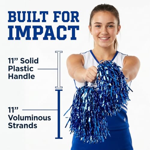Metallic Royal Blue Foil Textured Cheerleader Pom Poms- Pack of 10 | Anderson's Metalllic Pom Pom, For Cheerleaders, Football, Basketball, Homecoming, Team Party, Dance Performance - color: Blue