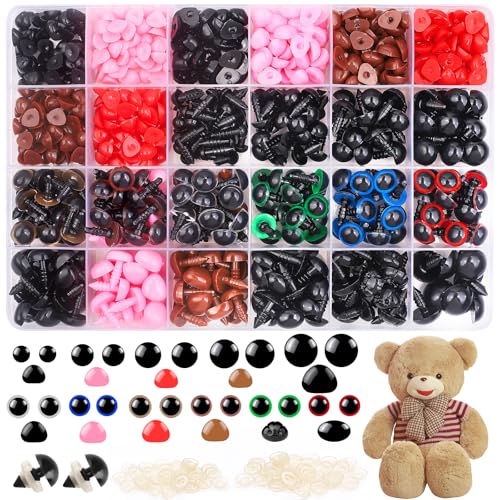 Safety Eyes for Crochet & Amigurumi, 1100PCS Plastic Safety Eyes with Washers, Assorted Sizes 6–14mm, Secure Fit Eyes for DIY Plush Dolls, Stuffed Animals & Handmade Crafts - size: 1100 pcs