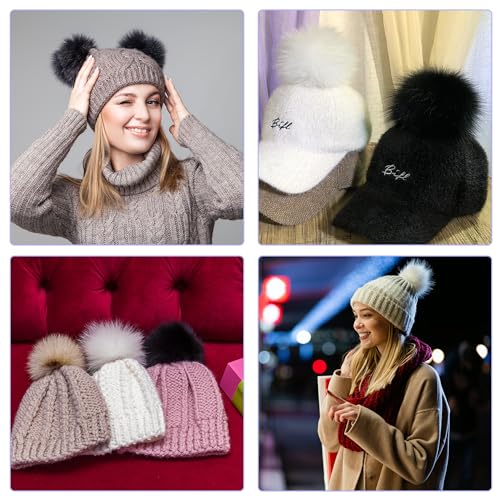 SIQUK 60 Pcs Faux Fur Pom Pom for Hats Fluffy Fox Pom Pom with Elastic Loop | Pom Pom Balls for Knitting Hats Beanies Scarves Gloves Keychains Bags（15 Colors, 4 Pcs/Color） - color: Bright Color