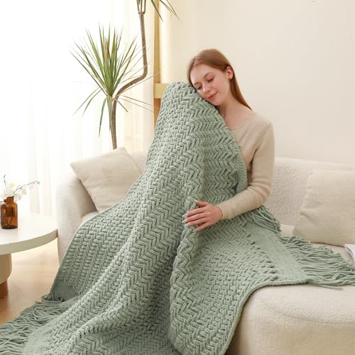 #6 Super Bulky Blanket Yarn for Crocheting - 4 Skeins(Each 10.5oz/300g, 220yds/201m), Chunky Chenille Thick Plush Big Soft Yarn for Crocheting Knitting Blankets, Sage Green - color: Sage Green
