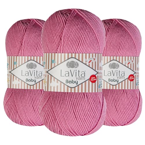 LaVita Baby Premium Anti-Pill Acrylic Yarn - 820 Yards, 3 x 3.5 oz - Warm, Airy Fiber with Silky Texture - Oeko-TEX Certified, Durable, Lightweight, Long-Lasting, Solid Pastel Colors - 3 Skeins Pack - color: Baby_4025
