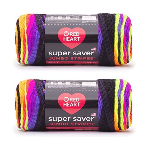 Red Heart Super Saver Jumbo Yarn for Crocheting, Bright Stripe, 2-Pack
