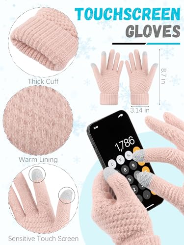 LOROME Winter Beanie Hat Scarf Gloves, Warm Fleece Knit Neck Scarf Set Gift | Hats Gloves Scarf Set, Touchscreen Gloves, Universal Size Neck Scarf Set Winter Gifts for Unisex Adult Winter Wear - color: Indi Pink