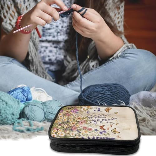 Butterfly Crochet Hook Case Portable Floral Knitting Needle Case without Hooks and Accessories Empty for Airports and Parks - color: Butterfly Floral3