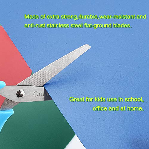 OneName 5" Kids Scissors 12 Pack,Safety Blunt Tip Scissors, School Supplies | Ergonomic Comfort-Grip Handles, Stainless Steel Blades, Perfect for Student, Classroom, Crafting DIY Arts Home - color: Right-handed 12pack Pink,green,blue,red
