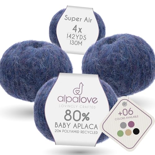 Super Air 4-Set Baby Alpaca - Soft and Fast Hand Knitting Yarn 7.05 oz/ 568 Yards - Melnage Dark Blue - color: HF236 Dark Blue Melange