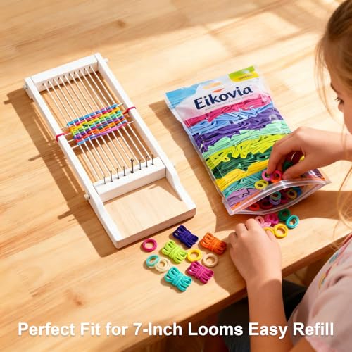 Eikovia 1200 Pcs Weaving Loom Refill Loops 6 to 7 Inch 12 Colors | Polyester Craft Bands for Potholder Looms DIY Projects Creative Weaving Kids Crafts and Colorful Handmade Designs
