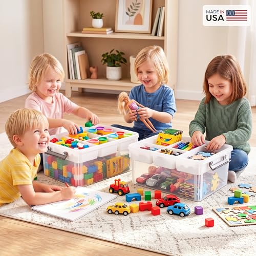 Citylife 17QT Clear Craft Organizers and Storage Box with Removable Tray | Stackable Art Supply Organizer Storage Bins with Lids for Beads, Markers, Sewing, Tools, Playdoh, Coloring Books, Made in USA - size: 17 Qt- 1 Pack
