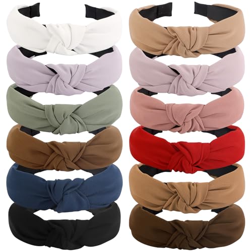 12 Pack Headbands for Women Gilrs White Fashion Pink Knotted Head Bands Solid Red Headband Non Slip Hair Band for Women's Thin Thick Short Hair Face Wash Hair Accessories Gifts for Women - color: Headband 35