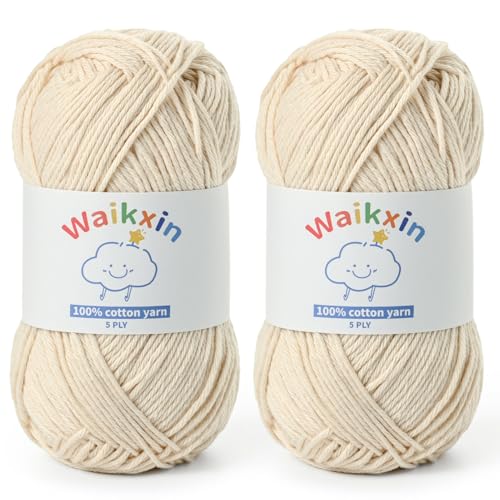 Cotton Yarn for Crocheting - 262.4yds / 3.52oz Baby Yarn for Crocheting Soft - 100% Milk Cotton Yarn 5 Ply Crochet Amigurumi Yarn for Crafts&Puzzle/Socks/Hats(2 Beige) - color: 2 Beige