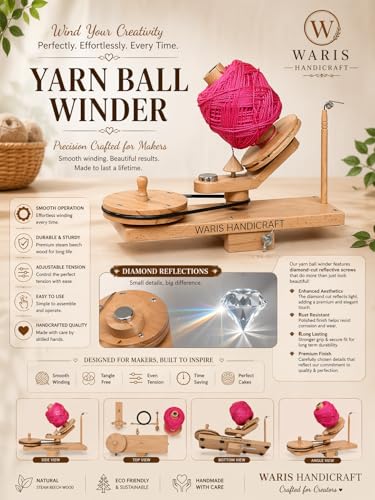 Waris Handicraft Wooden Yarn Ball Winder – Hand Operated Swift Yarn Winder for Knitting & Crochet, Heavy Duty Tabletop Yarn Spinner, Easy to Use, Durable Wooden Yarn Winding Tool