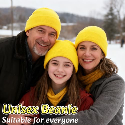 NPQQUAN 3 Packs Unisex Beanie Hats for Men Women Winter Knit Beanies | Mens and Womens,Great Stretch Knit,Thick Warm Comfort Beanies,Outdoor Sports including Skiing Running Camping - color: Yellow+yellow+yellow