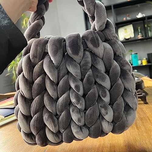 Velvet Chunky Bulky Giant Arm Knitting Yarn, Super Soft Jumbo Tube Weight, Fluffy DIY Crochet Hand Making Washable Yarn for Blanket, Pet Bed, Rugs, Pillow (1.1lb Dark Gary) - color: Drak Gray, size: 1.1lb
