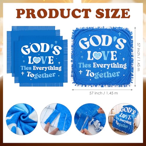 Chumia 2 Pcs/1 Set Religious God's Love Tie Blankets Craft Kit 57 x 57 Inch Christian Blanket Gifts for Women 2026 VBS DIY No Sew Fleece Fabric God's Love Ties Everything Together Tie Knot Throw - style: Religious God's Love