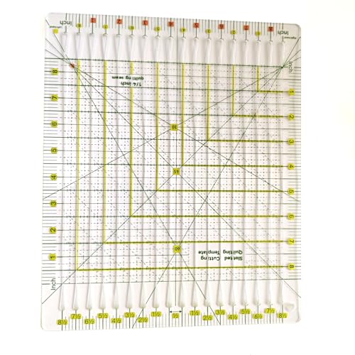 8.5"x8.5" Acrylic Quilting Ruler Durable Patchwork Ruler, Slotted Rulers for Quilting Fabric Cutting Crafts 1/4 Inch Quilting Seam