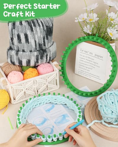 Aeelike 2 PCS Round Knitting Loom for Hat Socks DIY Crafts, 9.4inch | Round Knitting Loom Kit with Removable Pegs, Beginners Knitting Kit for Hats Socks Scarves DIY Crafts, Idel Gift - color: Green-9.4inch, size: 2pcs