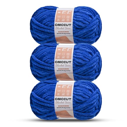 3 Pack of Sapphire Blue Chunky Chenille Yarn for Crocheting, Soft Baby Blanket Yarn, Chunky Knit Blanket Crochet Yarn, #7 Super Bulky, 10.6oz/164 yds Fluffy Velvet Amigurumi Yarn - color: 3 Sapphire Blue