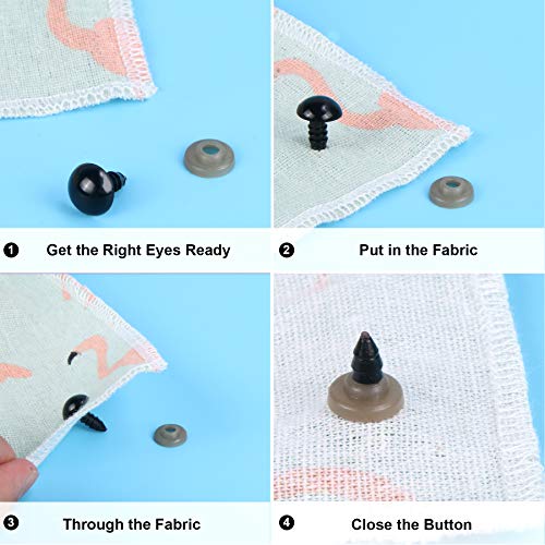 UPINS 120Pcs 16mm Plastic Safety Crochet Eyes with 120Pcs Washers for Craft | Black Plastic Eyes Bulk for Stuffed Animals, Crochet Toy Crafters, Doll Making Supplies - size: 16mm