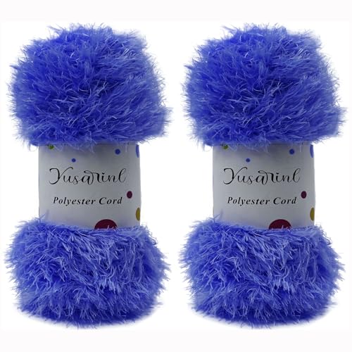 (23 Colors Available) Yusarinl Eyelash Yarn Fluffy Thread 100% Polyester 6,7oz 260 Yards, Fun Fur Yarn for a Border,toy's Hair or Beard-Blue - color: Blue, size: 2 Skein