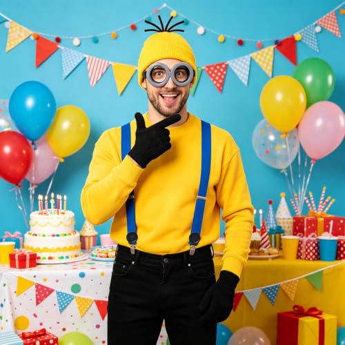 Cartoon Character Costume Accessory Kit Adult Men Women Halloween Costumes | Funny Easy Halloween Costumes Accessories Beanie Hat Goggles Gloves Banana Keychain for Birthday Themed Party Dress Up Set - color: Yellow - 6pcs