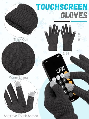 LOROME Winter Beanie Hat Scarf Gloves, Warm Fleece Knit Neck Scarf Set Gift | Hats Gloves Scarf Set, Touchscreen Gloves, Universal Size Neck Scarf Set Winter Gifts for Unisex Adult Winter Wear - color: Dark Gray