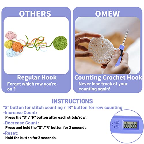 Light Up Crochet Hooks Set, 12 Sizes Counting Crochet Hook with Light | Portable Lighted Crochet Hook Set, All-in-One Crochet Hooks with Stitch & Row Counter, Crochet Gift for Family, Friends - size: 12 Size