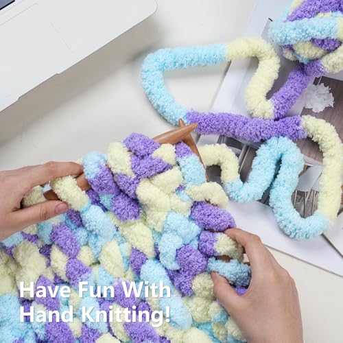 Cozyful Chunky Yarn for Hand Knitting - #10 Chunky Chenille Blanket Yarn, Jumbo Big Thick Chunky Yarns for Crocheting, Tie Dye Bulky Knit Yarns, 8 Skein (20 yds 8 oz Each Skein), Purple&Yellow&Blue - color: Purple&Yellow&Blue