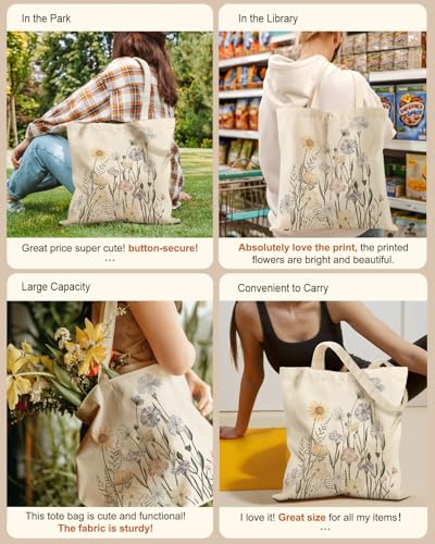 Miss Adola Aesthetic Tote Bag for Girls - with Magnetic Buckle and Zipper Inner Pocket for Women Lady Canvas Cotton Tote Bag - color: Colorful Flower