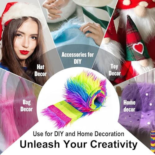 Rainbow A 2x60Inch Faux Fur Shaggy Plush Faux Fur, Fabric Precut Strips Fluffy Fuzzy Faux Fur, Craft Beard Hair, Beard Miniature Dolls Rugs Mats Gift, Winter Halloween Christmas Costume Party Decor - color: Rainbow a