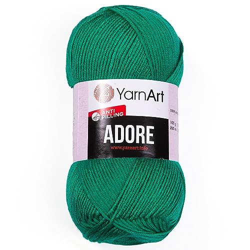 1 Skein YarnArt Adore, Antipilling Yarn, 100% Antipilling Acrlylic, 100 g (3.5 oz), 280 m (306 yd), 3 : Light-DK, Dark Green - 370 - color: Dark Green - 370
