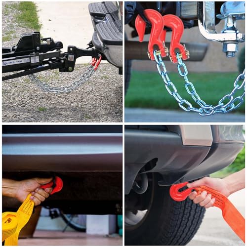 5/16'' Chain Hooks, Red Powder Coating Grade 80 Clevis Grab Hook | Heavy-Duty Forged Alloy Steel for G80 Tow Chain and Binders - 4,900 lbs WLL for Trailer Truck Safety Transport (Pack of 4) - size: 5/16IN - 4PCS
