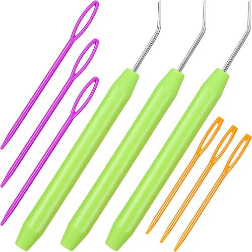 WILLBOND 9 Pieces Knitting Loom Hook Crochet Needle Hook with Convenient Handles and Large Eye Plastic Sewing Needles for Knitting Crafts(Green) - color: Green