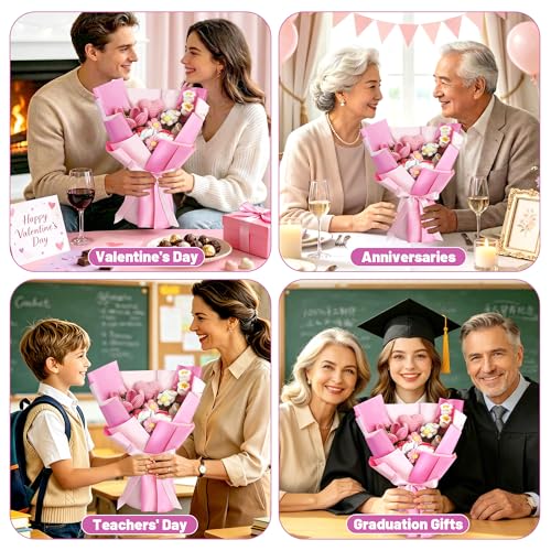 TORONTOKYO Crochet Flower Bouquet, Pink Crochet Bouquet for Women, 18 PCS | Handmade Knitted Flowers with Gift Card for Valentine's Day, Mother's Day, Graduation, Birthday Gifts - color: Pink