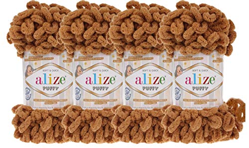 4 skn/Ball Alize Puffy Baby Big Loop Blanket Yarn 100% Micropolyester Soft Yarn 400gr 39.3 yds (179-Camel) - color: 179-Camel