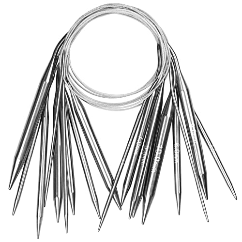 Aeelike Circular Knitting Needles Set, 2.5-10 mm Round Needle, 32 inches | 9 PCS Smooth Long Needle Stainless Steel (80cm), Complete Smooth Needles Set for Socks Sweater Scarves DIY Craft, Ideal Gift - size: 80cm(from tip to tip)