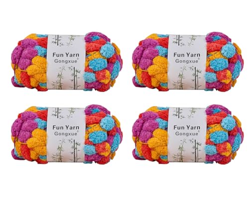 Jelly Bean Pom Bomb Yarn - 150g/Skein Super Bulky Polyester- 4 Balls Pomp-A-Doodle Yarn for Crochet Knitting Handcraft Mat Pet Nest 600g (4, Vibrant) - color: Vibrant