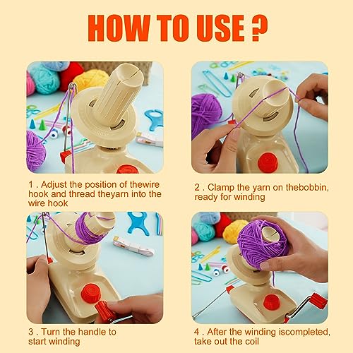 Yarn Ball Winder Hand Operated Low Noise Winder with Scissors Portable Lightweight Wool String Winders Reusable Manual Winders for Yarn Wool Fiber String