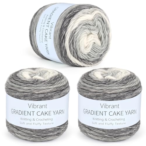 Aeelike Cake Yarn for Crocheting, Soft Ombre Crochet Yarn, Ink Gradient | 3 PCS #3 Light weight 100g(3.52oz) 245m( 267yards), 60% Cotton Blend Gradient Yarn for Blanket Scarves DIY Crafts, Ideal Gift - color: Grey White Gradient, size: 3 pcs