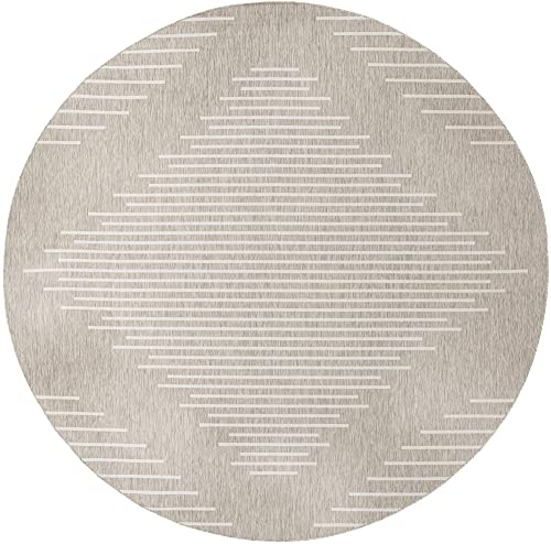 Unique Loom Outdoor Modern Collection Area Rug - Tambor (10' 8" Round, Gray/ Ivory) - color: Gray/Ivory, size: 10'8" (Round)