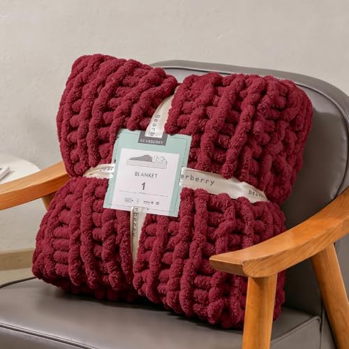 bearberry Jumbo Chenille Yarn, Super Bulky 10 - Extra Plush & Skin-Friendly for Chunky Knit Blankets, Arm Knitting & Crocheting 8-Pack (8oz/25yd Per Skein), Machine Washable, Ultra Soft, Burgundy - color: Burgundy