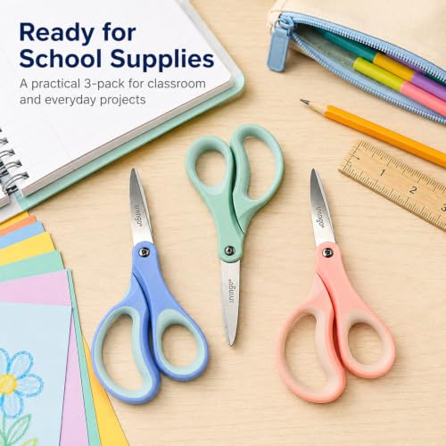 LIVINGO Kids Scissors 6 Inch 3 Pack Soft Blue Mint Green Peach Pink | School Supplies for Age 8-12, Pointed Tip, Stainless Steel Blades, Left & Right Handed Grip, DIY Craft Classroom Use