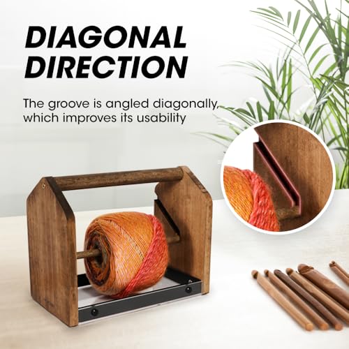 J JACKCUBE DESIGN Wooden Yarn Holder with Storage Tray and 12 Crochet Hooks, Anti-Slip Yarn Dispenser for Knitting & Crochet, Portable Organizer for Craft Supplies(Black) - MK1310A - color: Black