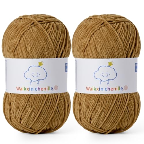 Fluffy Chenille Yarn for Crocheting，Baby Yarn for Crocheting Soft，2 Pack of 100g/3.5oz Velvet Amigurumi Yarn ，Fingering Weight Yarns for Crocheting Baby Blankets、DIY Craft.(2 Light Tan) - color: [2 Light Tan]