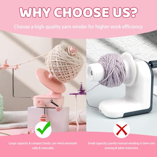 KAQRHFT Electric Yarn Winder Yarn Cake Winder Compact Weighing 7-10oz | Pink Automatic Yarn Ball Winder for Crocheting, Manual / Electric Mode, Stepless Speed, Efficient Large Capacity Yarn Cake - color: Pink